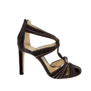 Jimmy Choo Krissy 100 Crushed Velvet Crystal Brooch Pumps